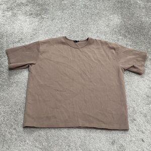 Boohoo Man Ribbed Knit Relaxed Fit Shirt Mens Large Brown Crew Neck Stretch Top